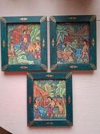 3x Balinese schilderijtjes op canvas/ingelijst/jaren '60, Ophalen of Verzenden