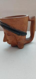 Houten mok met masker houtwerk, Antiek en Kunst, Antiek | Keramiek en Aardewerk, Ophalen of Verzenden