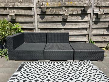 Tuin loungeset - zwart - 3 delig - poly rattan beschikbaar voor biedingen
