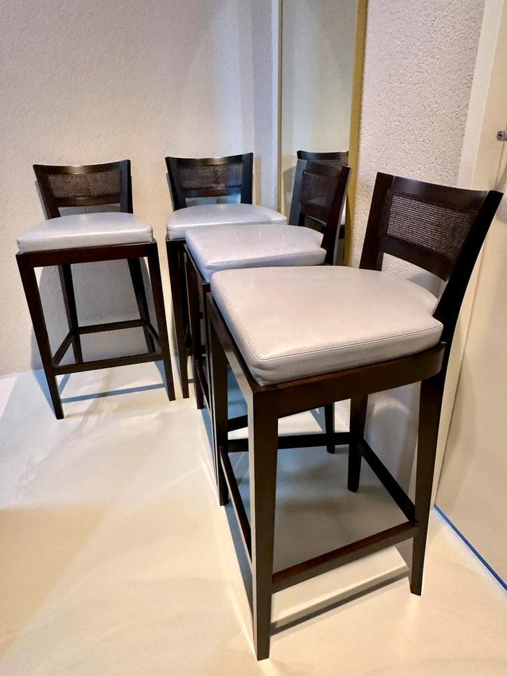 Promemoria Caffè by Romeo Sozzi bar kruk barkruk 4 stuks, Huis en Inrichting, Barkrukken, Gebruikt, 90 cm of meer, Hout, Leer