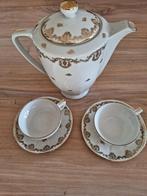 Antiek servies theepot kop en schotels wit goud Frans limoge, Ophalen of Verzenden