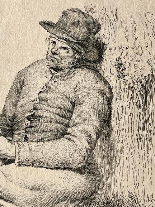 Ets Jacob Ernst Marcus - Boerenpaar Onder Boom, Antiek en Kunst, Kunst | Etsen en Gravures, Ophalen of Verzenden