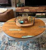 Salontafel rond sloophout / wit metaal ibiza/beach, Ophalen, Gebruikt, Rond, Minder dan 50 cm
