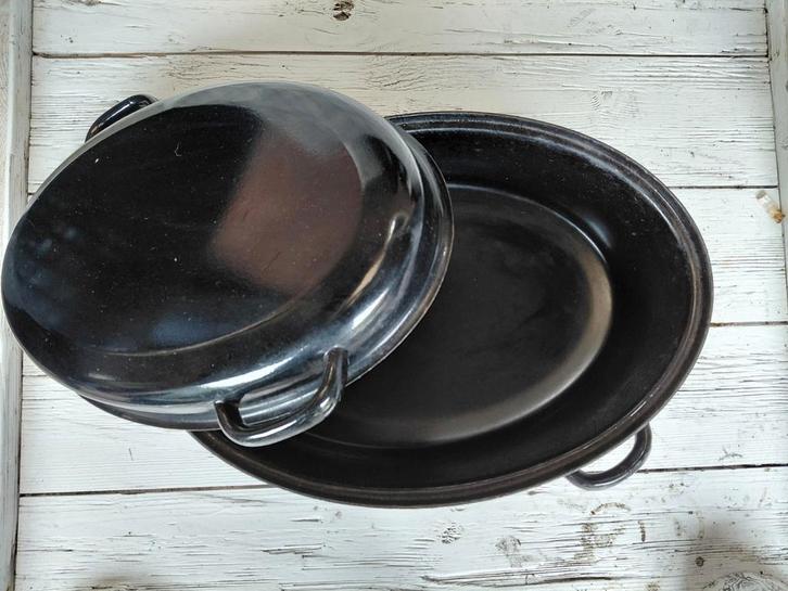 Emaille Braadpan voor Konijn/Haas, Huis en Inrichting, Keuken | Potten en Pannen, Gebruikt, Koekenpan of Braadpan, Overige materialen