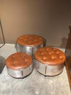 Set  van 3 Hockers/Ottman / salontafels, 45 tot 60 cm, Minder dan 55 cm, Metaal of Aluminium, Zo goed als nieuw