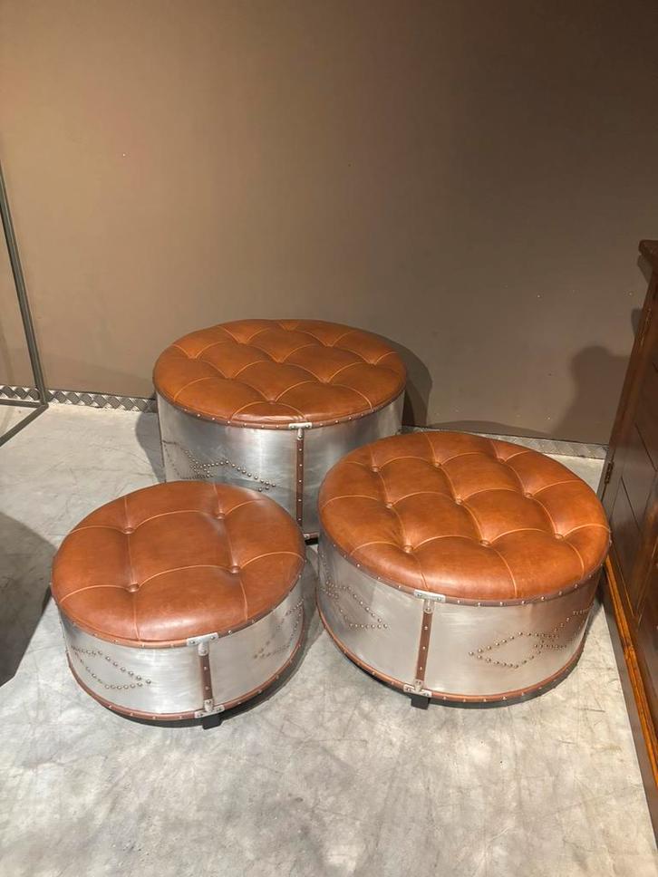 Set  van 3 Hockers/Ottman / salontafels, Huis en Inrichting, Tafels | Bijzettafels, Zo goed als nieuw, Rond, 45 tot 60 cm, Minder dan 55 cm