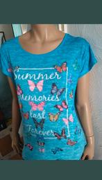 Leuk blauw t shirt mooie gekleurde Vlinders  MS Mode 40, Maat 38/40 (M), Blauw, Ophalen of Verzenden, Korte mouw
