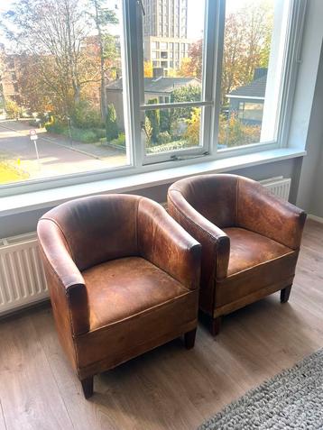 Schapenleer Vintage Chesterfield kuipstoelen - set van 2 beschikbaar voor biedingen