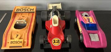 3 vintage Racewagens,Race auto’s Lucky Porsche,Tonka racecar beschikbaar voor biedingen