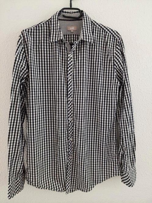 Overhemd l.mouw WE M normalFIT zwart/grijs katoen 3xGedragen, Kleding | Heren, Overhemden, Zo goed als nieuw, Halswijdte 39/40 (M)