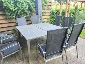Life Outdoor Living Tuinset, granieten blad, staal look, 8p beschikbaar voor biedingen