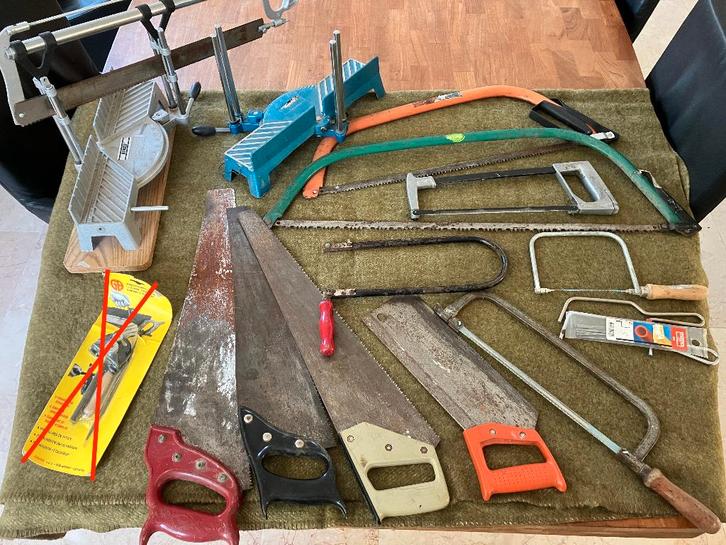 Partij zagen o.a. handzaag metaalzaag boomzaag verstekzaag, Doe-het-zelf en Verbouw, Gereedschap | Handgereedschap, Gebruikt, Ophalen of Verzenden