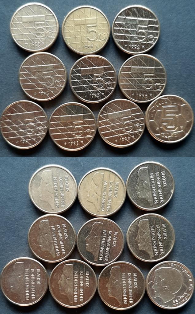 10 verschillende 5 guldenmunten Beatrix, Postzegels en Munten, Munten | Nederland, 5 gulden, Koningin Beatrix, Verzenden