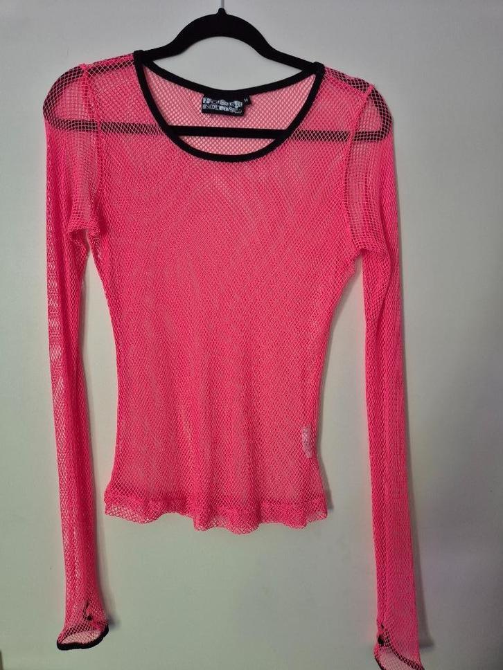 Neonroze visnet shirt maat M, Kleding | Dames, Tops, Zo goed als nieuw, Maat 38/40 (M), Roze, Lange mouw, Ophalen of Verzenden
