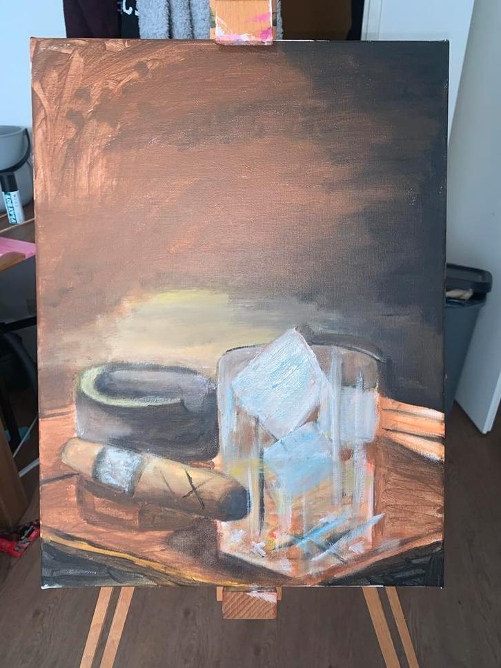 Schilderij: Whiskey en Sigaar, Antiek en Kunst, Kunst | Schilderijen | Klassiek, Ophalen of Verzenden