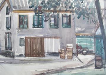 Marjan de Glopper (1936) Oude bollenschuur Hillegom -Aquarel beschikbaar voor biedingen