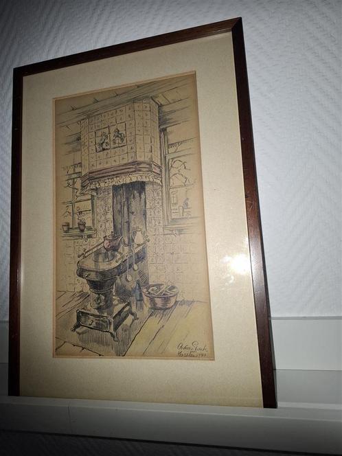 Potloodtekeniing in de stijl van Anton Pieck, Antiek en Kunst, Kunst | Tekeningen en Foto's, Ophalen of Verzenden