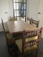 Queen Ann eettafel met 6 Mechelse stoeltjes, Huis en Inrichting, Ophalen, Gebruikt, Queen Ann, Eikenhout