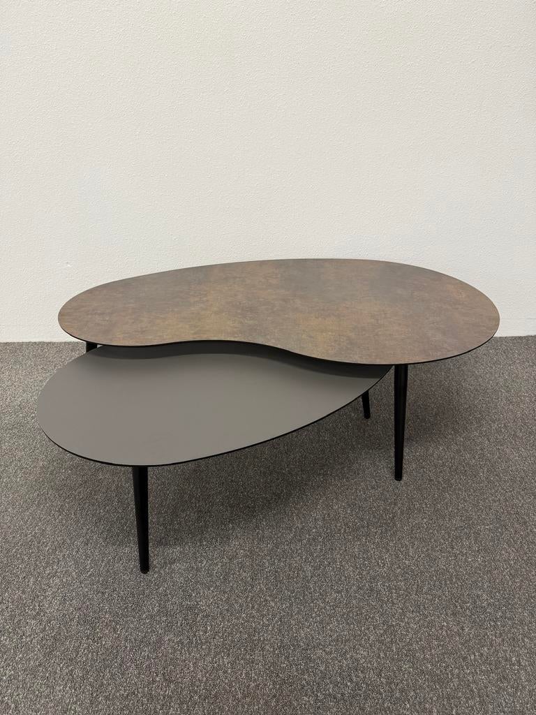 Yin Yang salontafels HPL Roest Antraciet - Direct Leverbaar, 100 tot 150 cm, Zo goed als nieuw, Overige vormen, Info@betaalbaar-design.nl