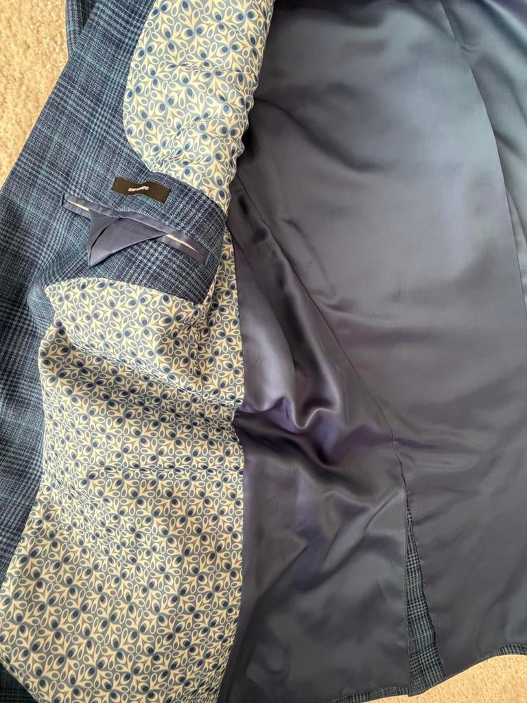 Blauw geruit colbert met patroonvoering, Ophalen of Verzenden, Gedragen, Overige maten, Blauw