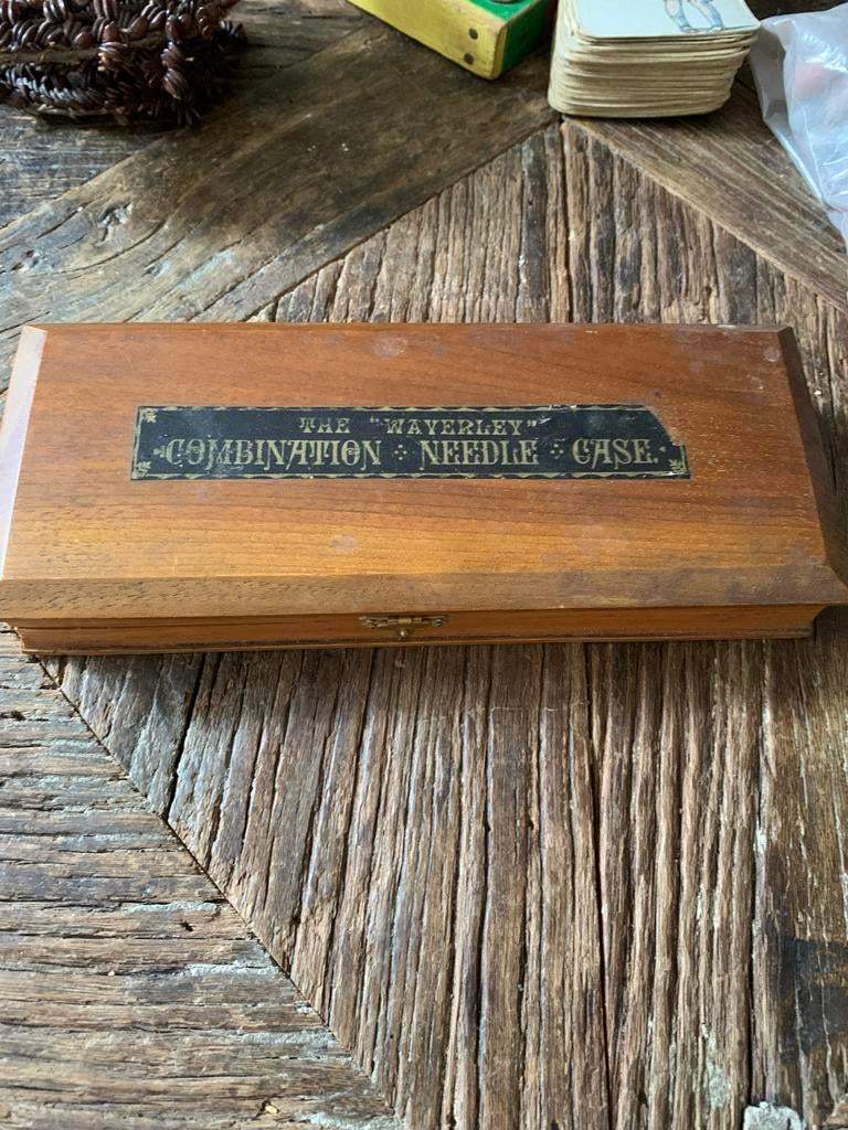 Antieke Waverley Combination Naaidoos - Houten Naaldendoos, Ophalen of Verzenden