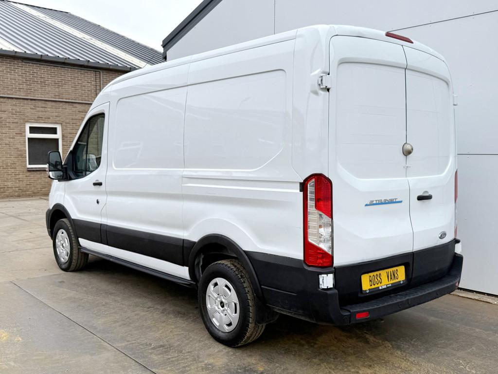 Ford E-Transit 350 68kWh 317km WLTP L2H2 Cruise control Clim, Stof, Gebruikt, Zwart, Wit