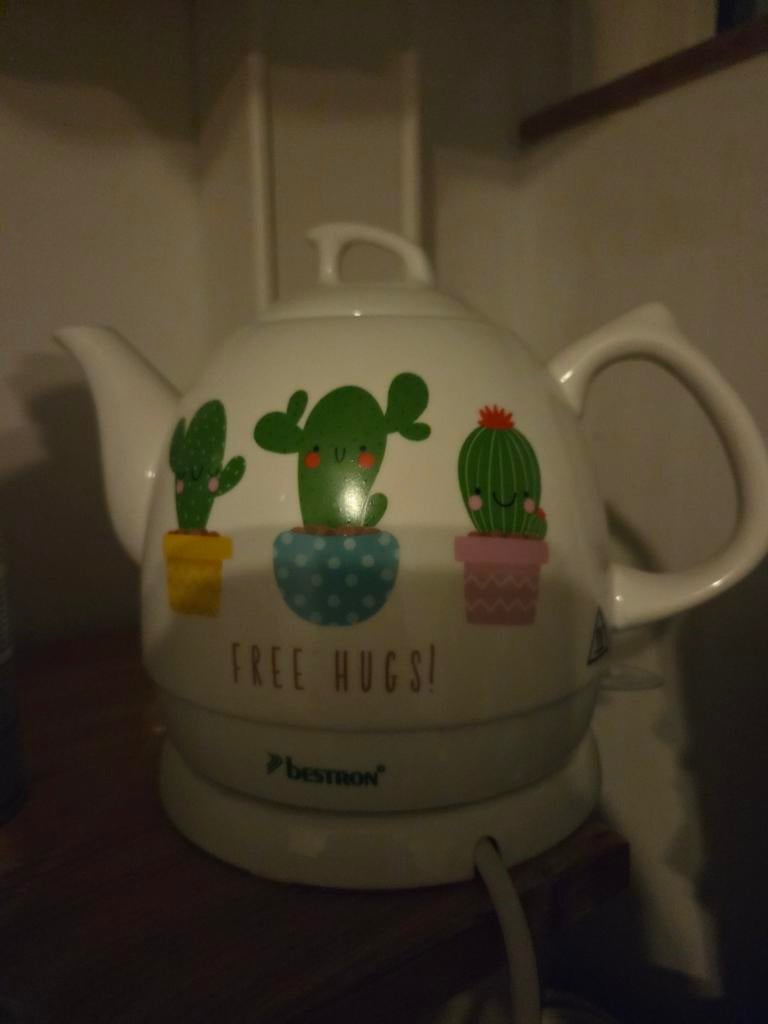 Bestron porseleinen waterkoker met cactus design, Witgoed en Apparatuur, Waterkokers, 1 tot 2 liter, Ophalen of Verzenden, Gebruikt