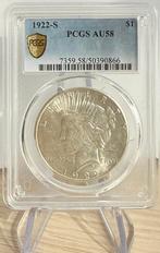 1922-S Peace Silver Dollar PCGS Gold Shield AU58 (50390866), Ophalen, Noord-Amerika, Losse munt, Zilver