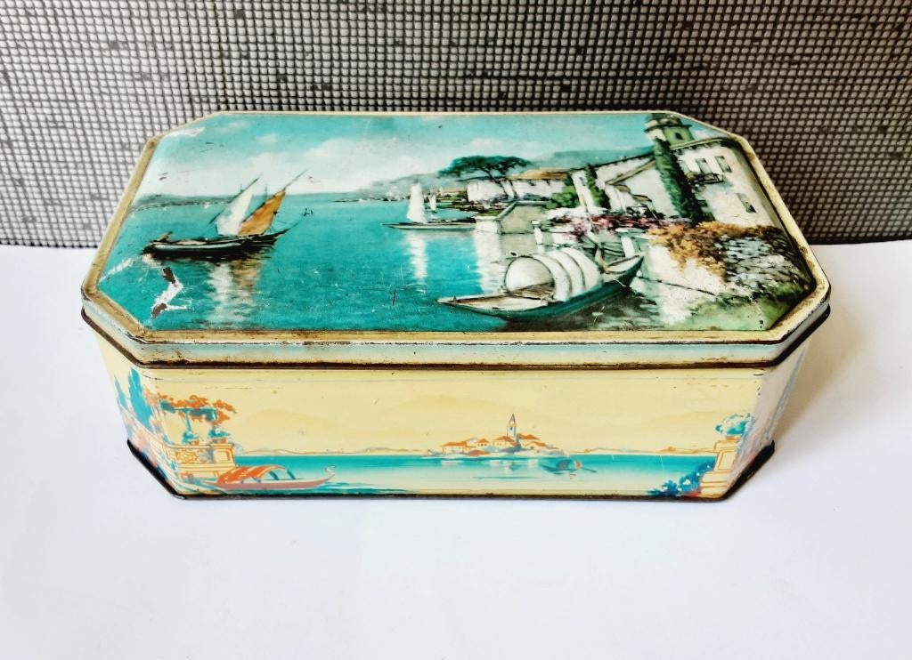 vintage achthoeking blik, Verzamelen, Blikken, Ophalen of Verzenden, Gebruikt, Overige