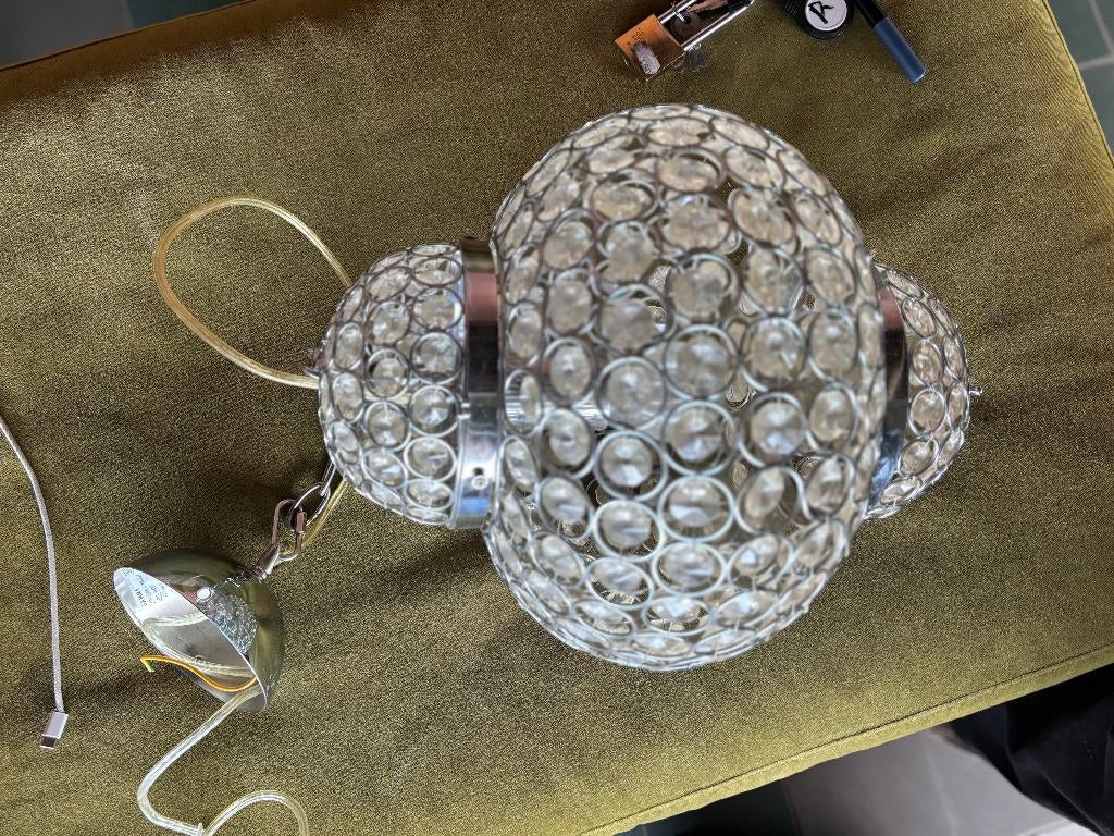 Hanglamp Crystal Look Chroom Transparant Glas Metaal, Ophalen, Gebruikt, Overige materialen, Minder dan 50 cm