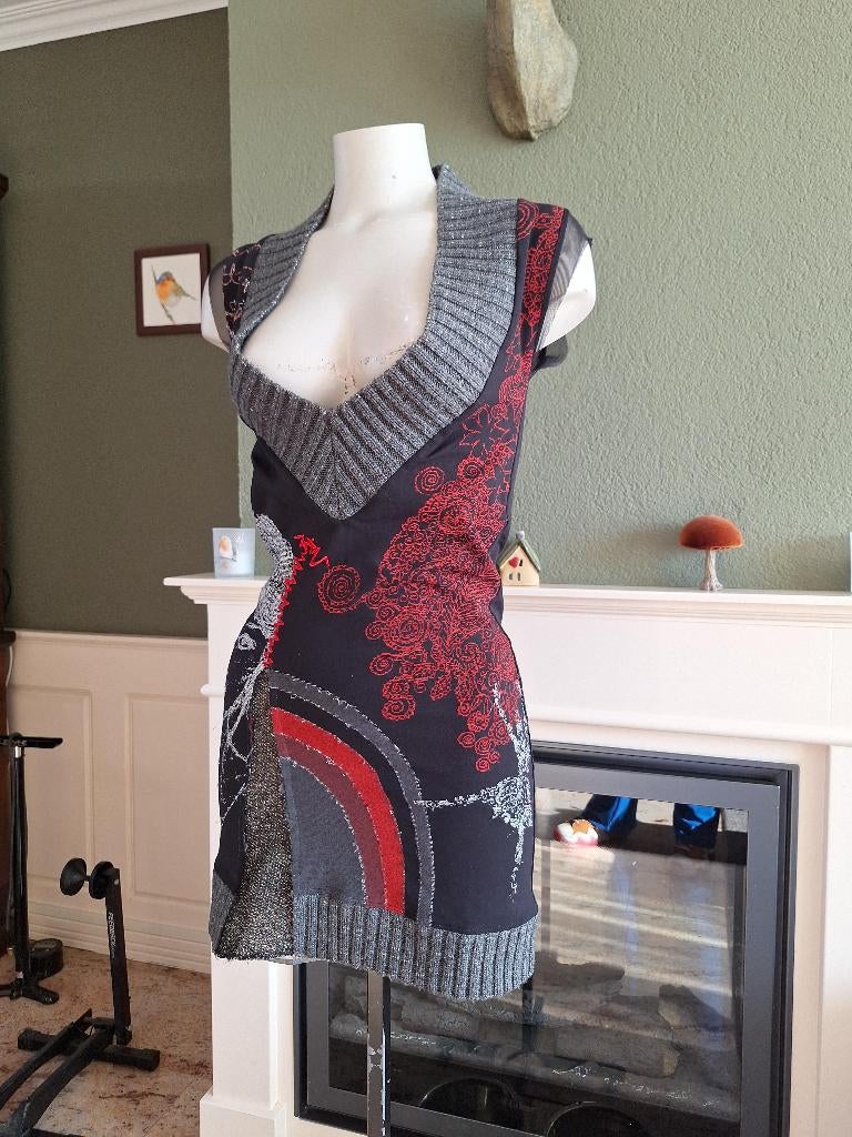 Desigual gezicht mini jurk trui tuniek M 38, Maat 38/40 (M), Verzenden, Zwart, Desigual