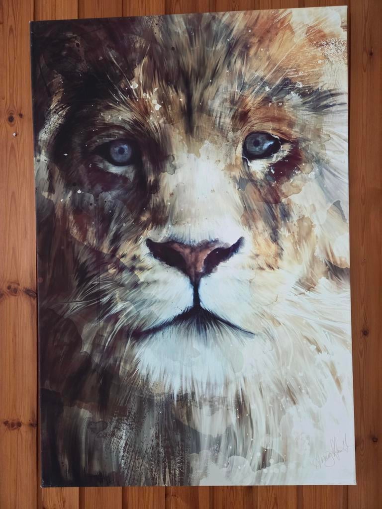 Canvas schilderij 60 x 90 - lion (leeuw) by amy hamilton, Huis en Inrichting, Woonaccessoires | Schilderijen, Tekeningen en Foto's