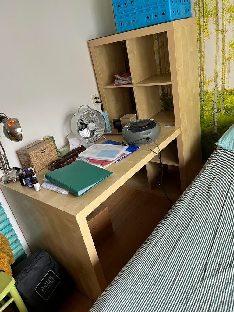 Ikea KALLAX kast met bureaublad, berken., Ophalen, Gebruikt, 120 tot 170 cm, Kallax