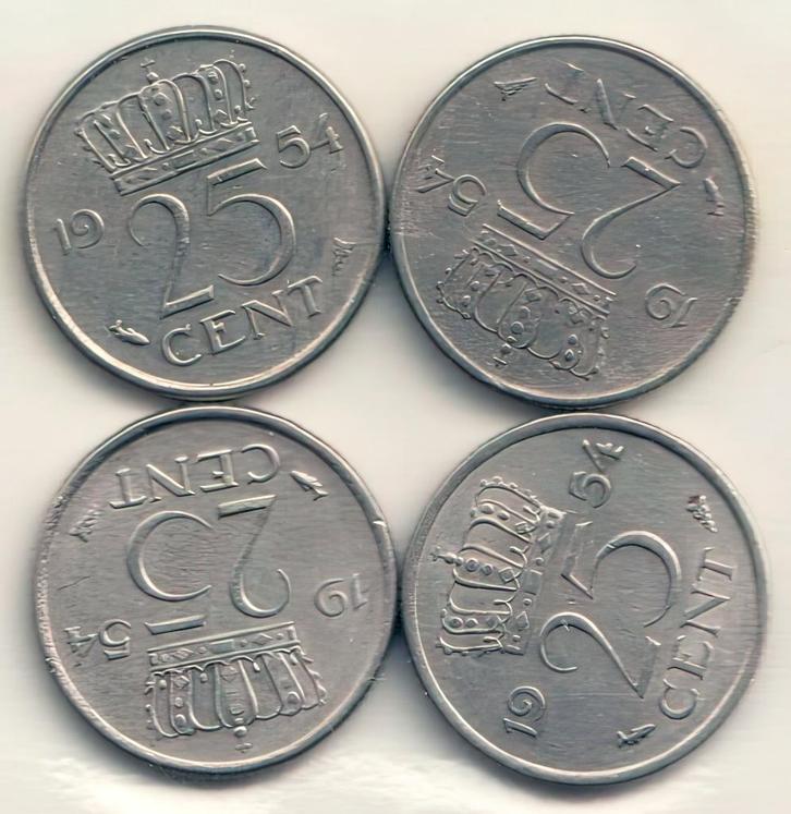 25 cent: kwartjes 1950 tm 2000, Postzegels en Munten, Munten | Nederland, Losse munt, 25 cent, Koningin Juliana, Ophalen of Verzenden