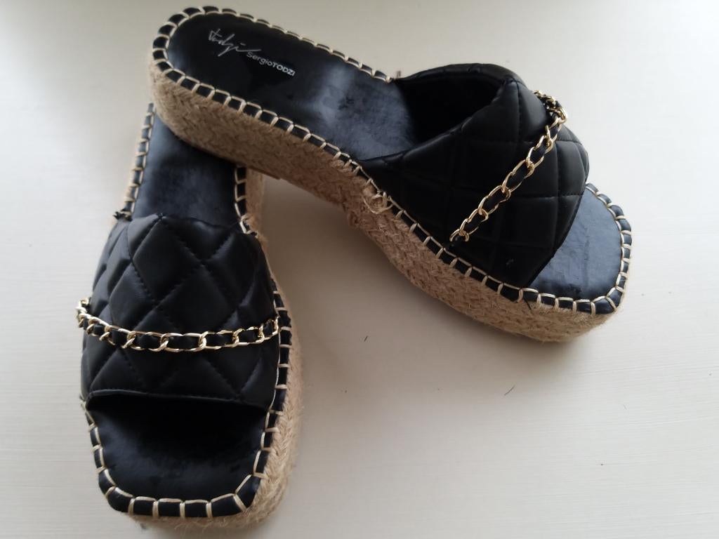 Sergio Todzi nieuwe zwarte touwzool plateau slippers maat 39, Slippers, Zwart, Nieuw, Ophalen of Verzenden