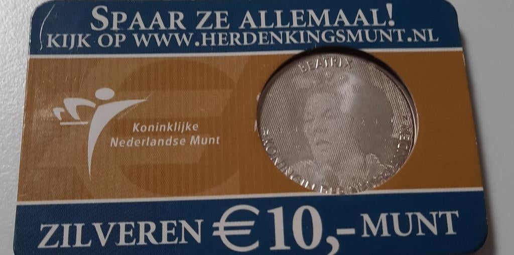 Zilveren 10 Euro Munt Koningin Beatrix Jubileum, Postzegels en Munten, Munten | Nederland, Verzenden, Koningin Beatrix, Zilver