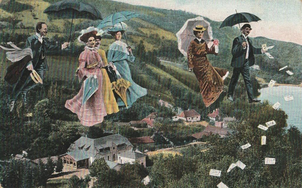 DAMES VLIEGEN PARAPLU UIT 1905 ZEER MOOIE OUDE KAART KN6, Ophalen of Verzenden, Voor 1920, Gelopen, Overige thema's