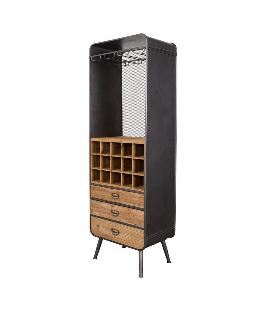 Dutchbone dranken/wijnkast van hout en metaal, Huis en Inrichting, Woonaccessoires | Wijnrekken, Ophalen, Gebruikt, 15 tot 25 flessen
