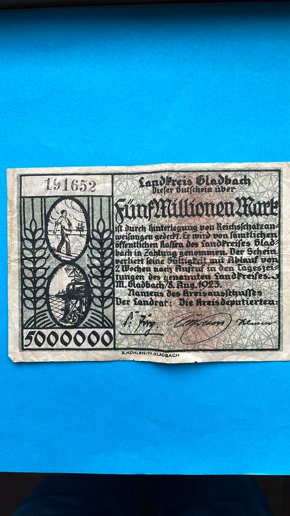 5 miljoen Mark Duitsland (1923), Postzegels en Munten, Bankbiljetten | Europa | Niet-Eurobiljetten, Ophalen of Verzenden, Duitsland