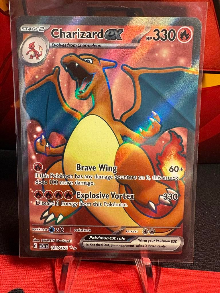 Charizard ex 183/165 Pokémon kaart (Foil), Ophalen of Verzenden, Zo goed als nieuw, Losse kaart, Foil