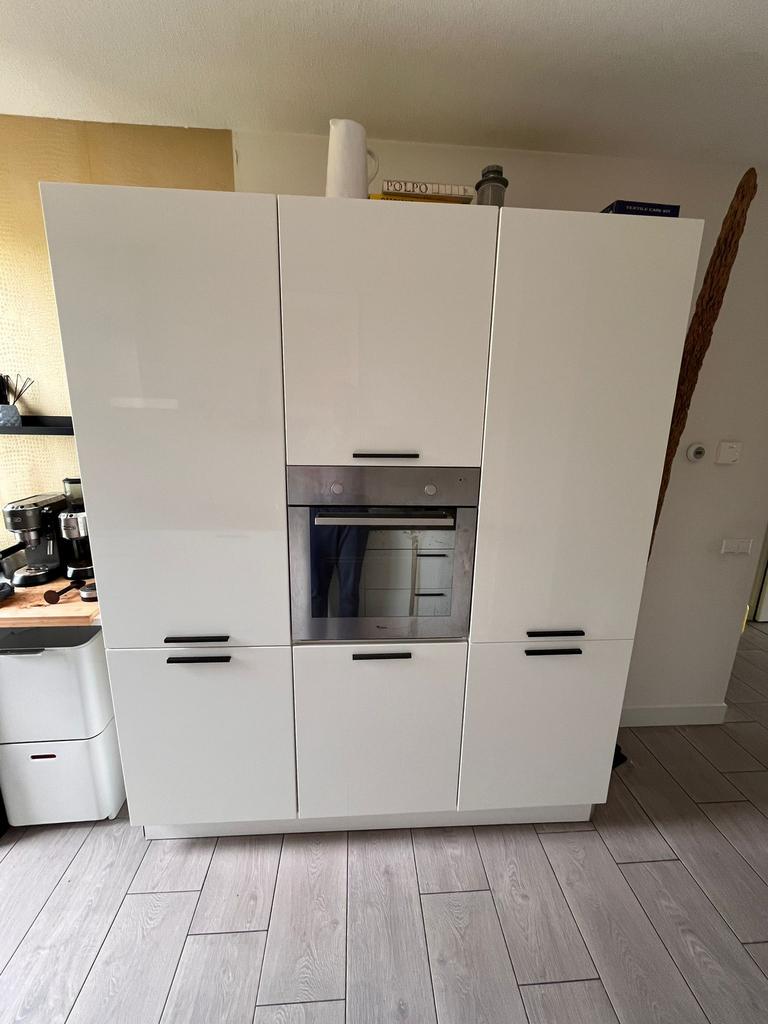 ✨ HOOGGLANS RECHTE KEUKEN MET KASTENWAND ✨, Wit, Enkelwandige keuken, Ophalen of Verzenden, Hout