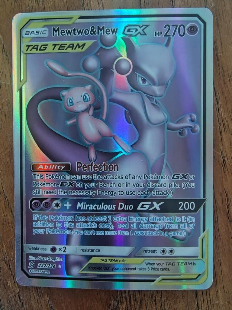 Mewtwo & Mew GX TAG TEAM Pokémon kaart (Foil), Ophalen of Verzenden, Zo goed als nieuw, Losse kaart, Foil