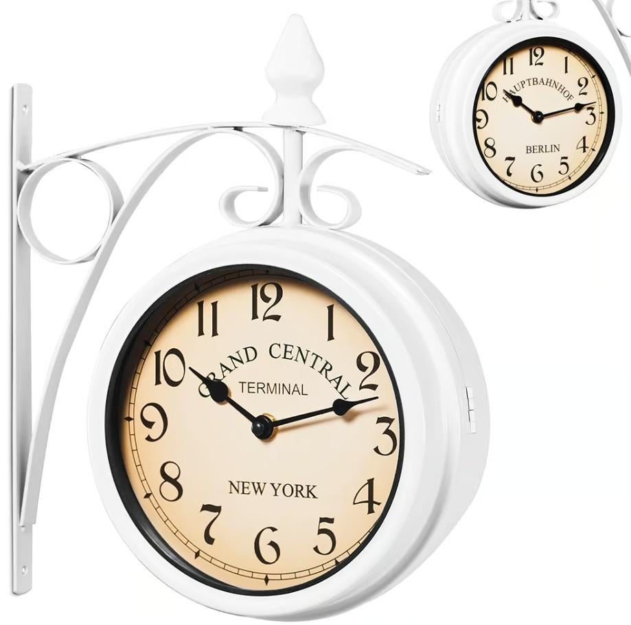 Wandklok dubbelzijdig stationsklok zwart wit GRATIS BEZORGD!, Wandklok, Verzenden, Nieuw, Nvt