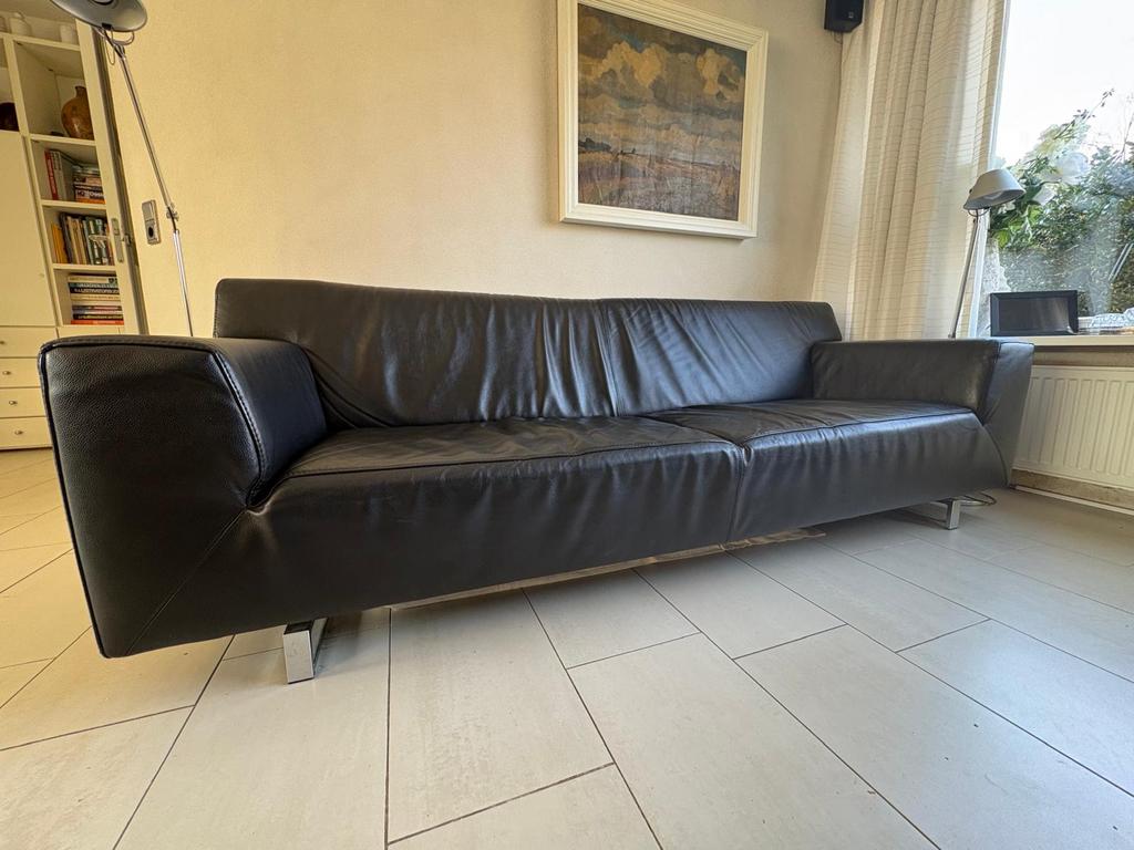 Mooie zwart leren design 3 zits bank , Antonio Ricci!, Huis en Inrichting, Ophalen, Gebruikt, 75 tot 100 cm