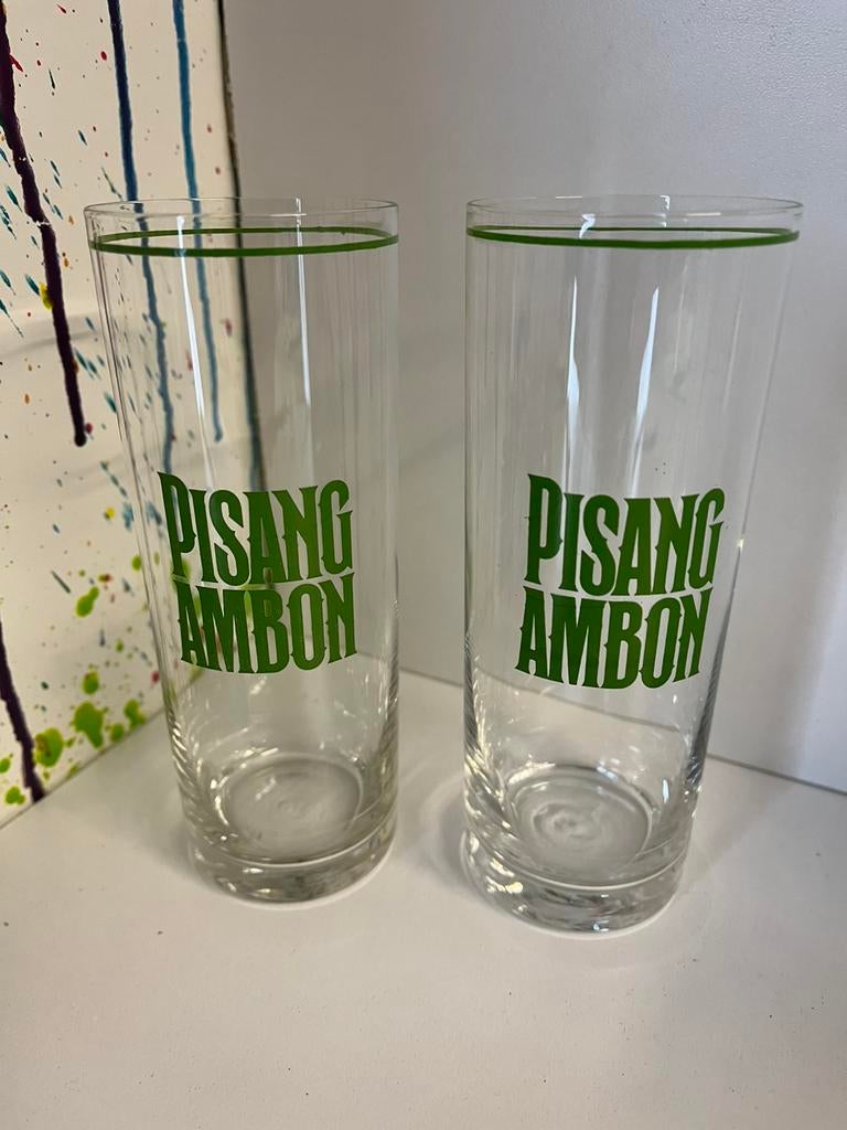 Pisang Ambon glazen set van 2 glazen, Verzamelen, Ophalen of Verzenden, Nieuw, Borrel- of Shotglas