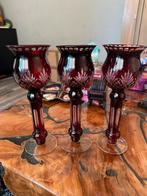 Set van 3 Robijnrode Kristallen Kandelaars, Ophalen of Verzenden, Kristal