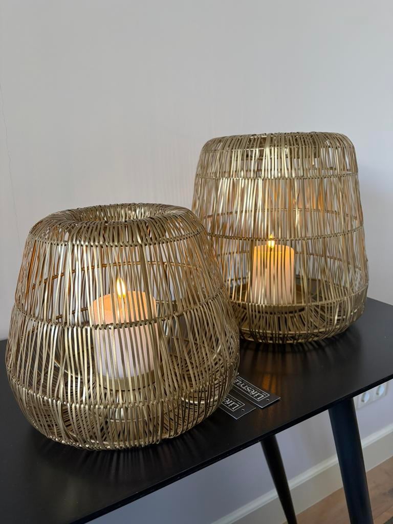 Lifestyle windlichten messing goud set, Ophalen of Verzenden, Zo goed als nieuw, Metaal, Minder dan 25 cm