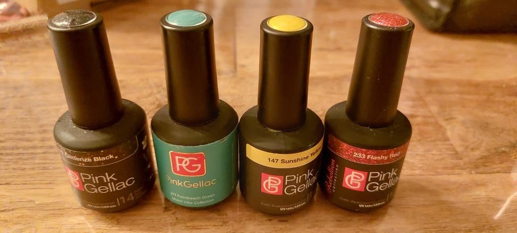 Pink Gellac gellak set - 4 kleuren, Gebruikt, Zwart, Ophalen of Verzenden, Handen en Nagels
