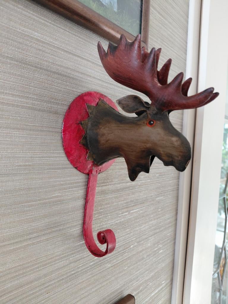 Oud metalen Kapstokje met mooie Elanden-kop., Antiek en Kunst, Ophalen of Verzenden