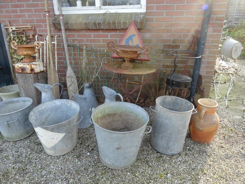 allerlei zinken Franse teiltjes emmers waterkannen bakken, Antiek en Kunst, Ophalen